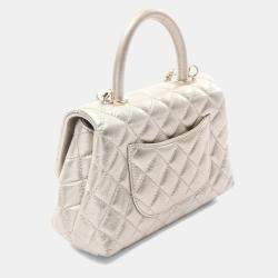مملوكة مسبقًا Chanel Coco Handle Metallic Silver Leather Top Handle Bag