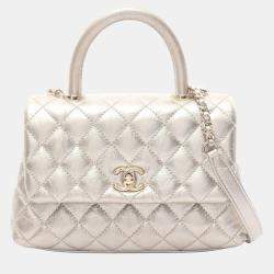 مملوكة مسبقًا Chanel Coco Handle Metallic Silver Leather Top Handle Bag