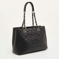 Pre Owned Chanel GST Black Quilted Caviar Leather Tote Bag