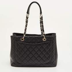 Pre Owned Chanel GST Black Quilted Caviar Leather Tote Bag
