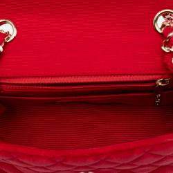 Pre Owned Chanel Red Mini Square Classic Velvet Single Flap
