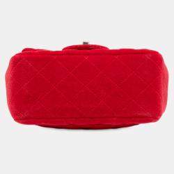 Pre Owned Chanel Red Mini Square Classic Velvet Single Flap