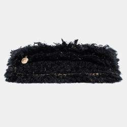 Pre Owned حقيبة كلتش شانيل أسود باريس كوزموبوليت توييد أهداب