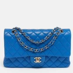 مملوكة مسبقًا Chanel Classic Double Flap Medium Blue Quilted Leather Shoulder Bag