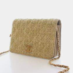 Pre Owned Chanel Woven Straw Paris-Greece Wallet On Chain