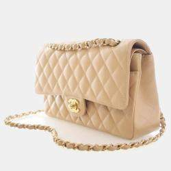 Pre Owned حقيبة شانيل قلابة مزدوجة كلاسيكية كافيار متوسطة الحجم