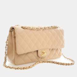 Pre Owned حقيبة شانيل قلابة مزدوجة كلاسيكية كافيار متوسطة الحجم