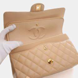 Pre Owned حقيبة شانيل قلابة مزدوجة كلاسيكية كافيار متوسطة الحجم