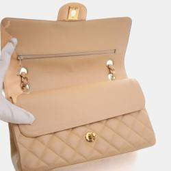 Pre Owned حقيبة شانيل قلابة مزدوجة كلاسيكية كافيار متوسطة الحجم