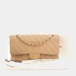 Pre Owned حقيبة شانيل قلابة مزدوجة كلاسيكية كافيار متوسطة الحجم