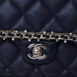 Pre Owned Chanel Medium Lambskin Pearl Chain Around Flap Bag