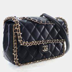 Pre Owned Chanel Medium Lambskin Pearl Chain Around Flap Bag