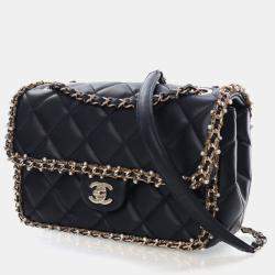Pre Owned Chanel Medium Lambskin Pearl Chain Around Flap Bag