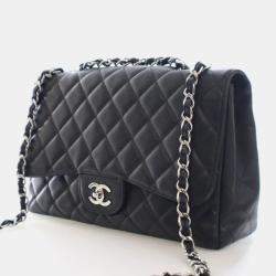 Pre Owned حقيبة شانيل قلاب كلاسيك مفرد جلد كافيار جامبو