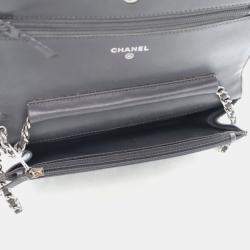 Pre Owned Chanel Striated Patent Classic Wallet On Chain (WOC)