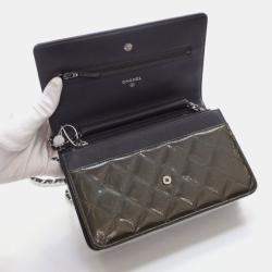 Pre Owned Chanel Striated Patent Classic Wallet On Chain (WOC)