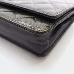 Pre Owned Chanel Striated Patent Classic Wallet On Chain (WOC)