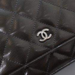 Pre Owned Chanel Striated Patent Classic Wallet On Chain (WOC)