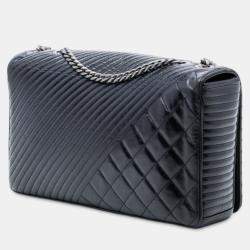 Pre Owned Chanel Black Large Glazed Calfskin Coco Boy Flap