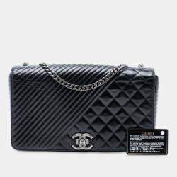 Pre Owned Chanel Black Large Glazed Calfskin Coco Boy Flap