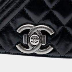Pre Owned Chanel Black Large Glazed Calfskin Coco Boy Flap