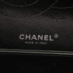 Pre Owned Chanel Black Jumbo Classic Chevron Patent Double Flap