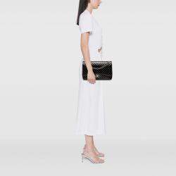 Pre Owned Chanel Black Jumbo Classic Chevron Patent Double Flap