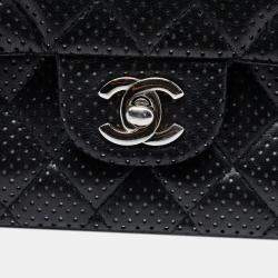 Pre Owned Chanel Black Medium Classic Perforated Lambskin Double Flap