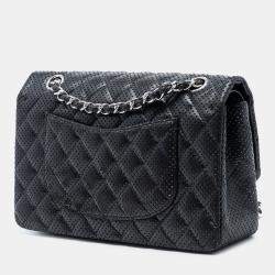 Pre Owned Chanel Black Medium Classic Perforated Lambskin Double Flap