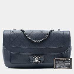 Pre Owned Chanel Blue CC Diamond Stitch Caviar Flap