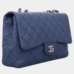 Pre Owned حقيبة شانيل قلاب واحد جمبو كافيار ناعم أزرق