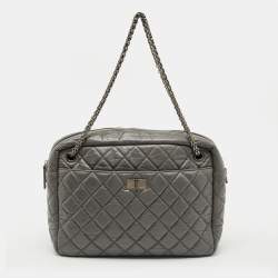 Pre Owned Chanel Reissue Camera Large Grey Quilted Aged Leather Shoulder Bag