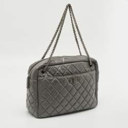 Pre Owned Chanel Reissue Camera Large Grey Quilted Aged Leather Shoulder Bag