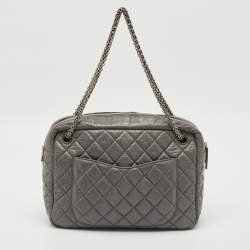 Pre Owned Chanel Reissue Camera Large Grey Quilted Aged Leather Shoulder Bag