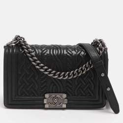 Pre Owned حقيبة شانيل بوي جلد أزرق مبطن متوسطة بقلاب