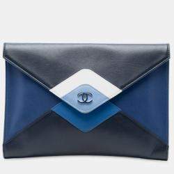 Pre Owned Chanel Black Lambskin Cocomail Envelope Clutch
