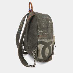 مملوكة مسبقًا حقيبة ظهر شانيل آكت II غررافيتي قماش كاكي وجلد