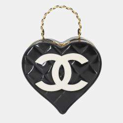 Pre Owned Chanel CC Heart Mini Black/White Enamel Vanity Bag