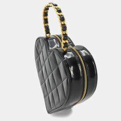 Pre Owned Chanel CC Heart Mini Black/White Enamel Vanity Bag