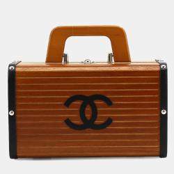 Pre Owned حقيبة شانيل فانتي جلد أسود بني خشبي للزينة