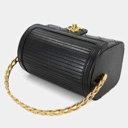 Pre Owned حقيبة شانيل فانتي جلد الحمل مبطن أسود بغطاء علوي ومقبض