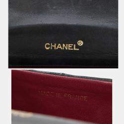 Pre Owned حقيبة شانيل فانتي جلد الحمل مبطن أسود بغطاء علوي ومقبض