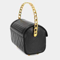 Pre Owned حقيبة شانيل فانتي جلد الحمل مبطن أسود بغطاء علوي ومقبض