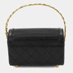 Pre Owned حقيبة شانيل فانتي جلد الحمل مبطن أسود بغطاء علوي ومقبض