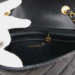 مملوكة مسبقًا حقيبة كتف شانيل ديانا ماتلاس 22 جلد عجل كافيار أسود سلسلة