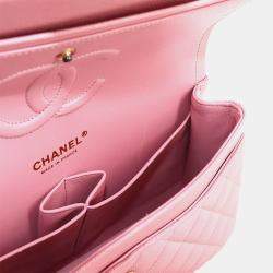 Pre Owned Chanel Classic Double Flap Pink Caviar Leather Chain Shoulder Bag