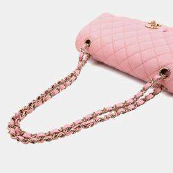 Pre Owned Chanel Classic Double Flap Pink Caviar Leather Chain Shoulder Bag