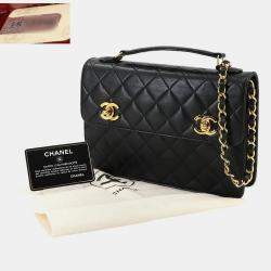مملوكة مسبقًا Chanel Double CC Turn Lock Black Quilted Lambskin Shoulder Bag