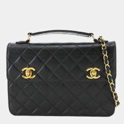 مملوكة مسبقًا Chanel Double CC Turn Lock Black Quilted Lambskin Shoulder Bag