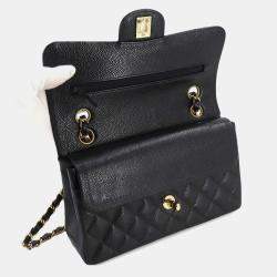 مملوكة مسبقًا Chanel Classic Double Flap Small Black Caviar Leather Chain Shoulder Bag